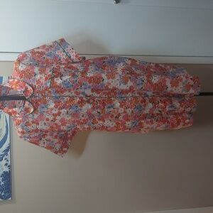 ban.do Floral Button-Front Short Sleeve Dress in Coral, Pink, Blue